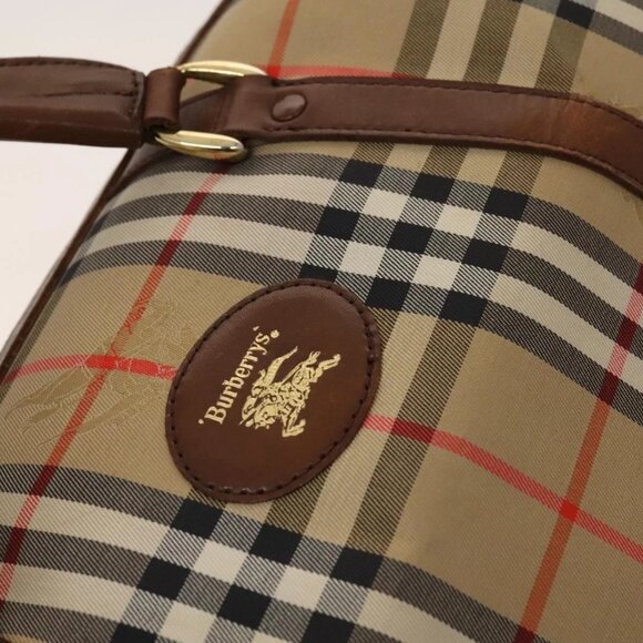 Burberrys Nova Check Boston Bag Canvas Beige Gold Auth - Picture 11 of 16